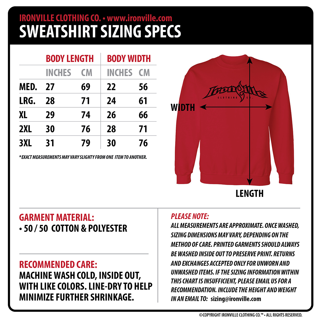 sweatshirt sizes