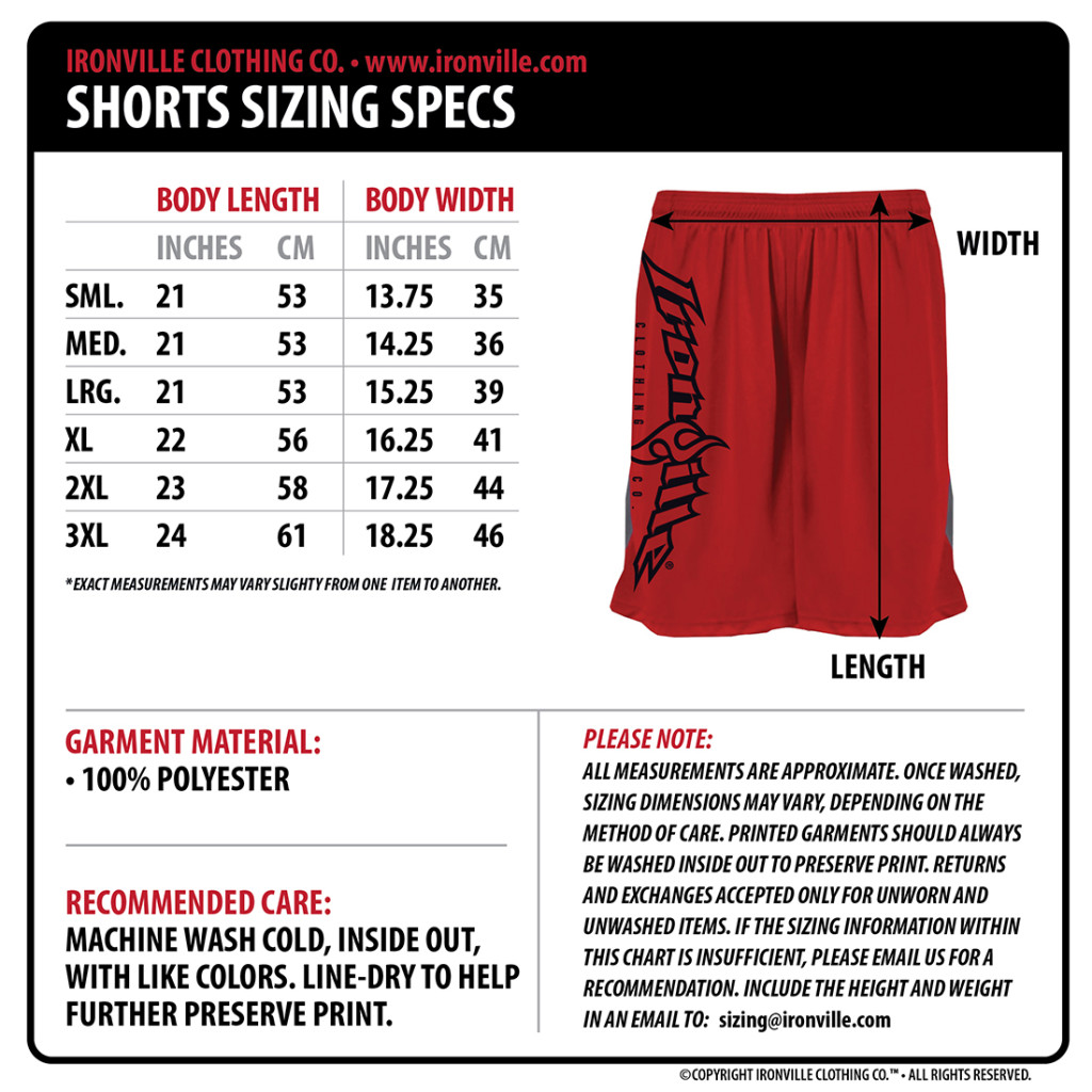 Mens Weightlifting Shorts Size Chart