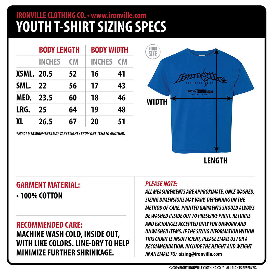 size chart youth t shirt