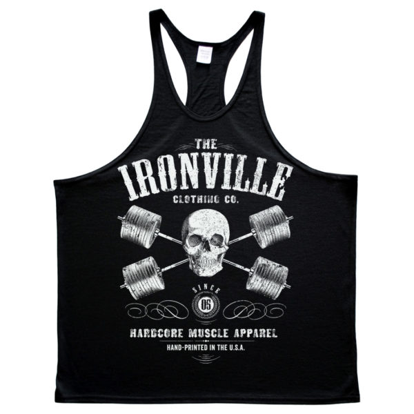 Heavy Iron Outlaw Skull Barbells Powerlifting Stringer Tank Top Black