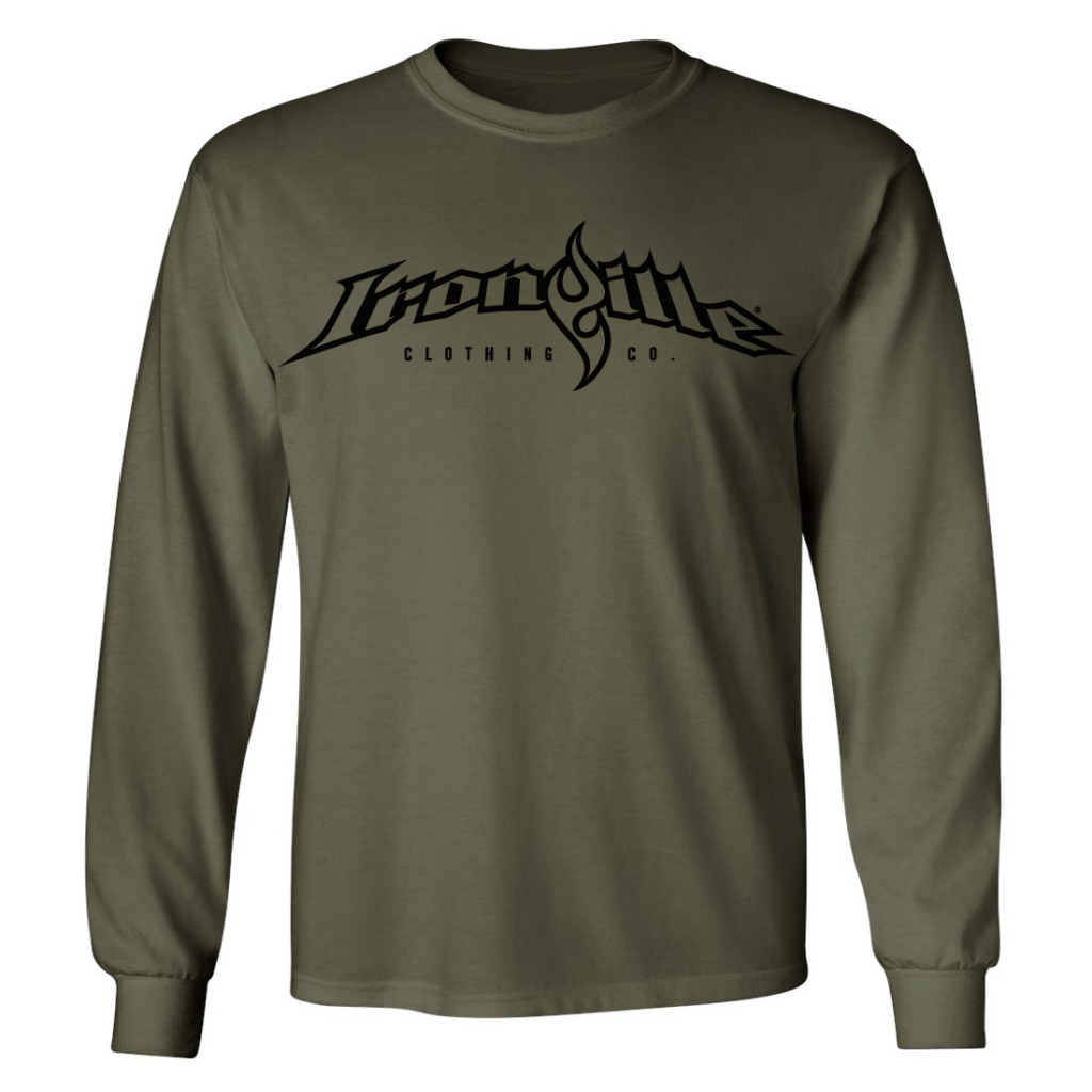 Ironville Long Sleeve T Shirt Full Horizontal Logo Front Military Green