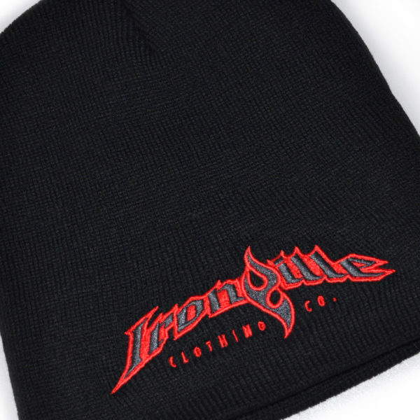 Ironville Weightlifting Gym Beanie Black Red Charcoal