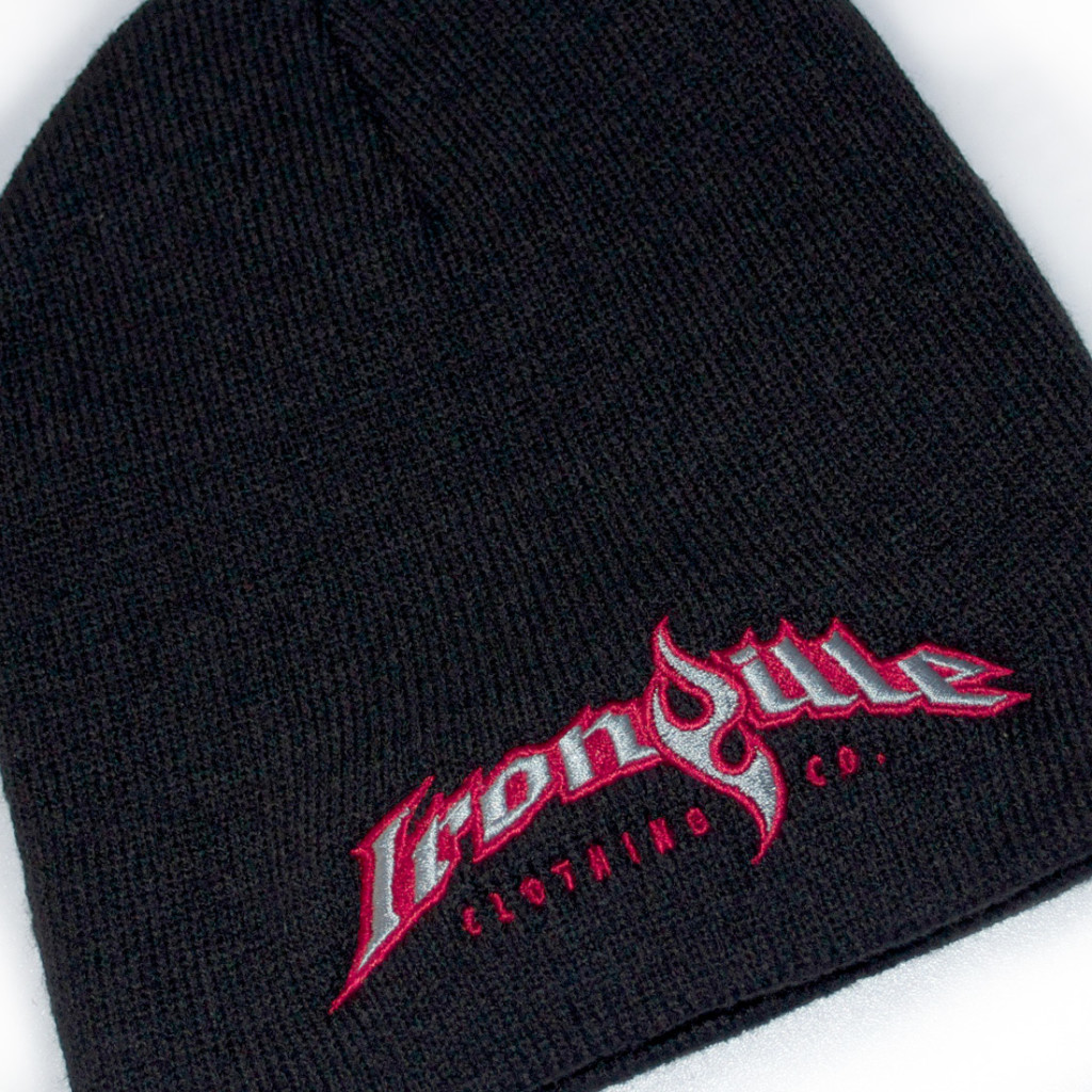 Ironville Weightlifting Gym Beanie Black Red Silver