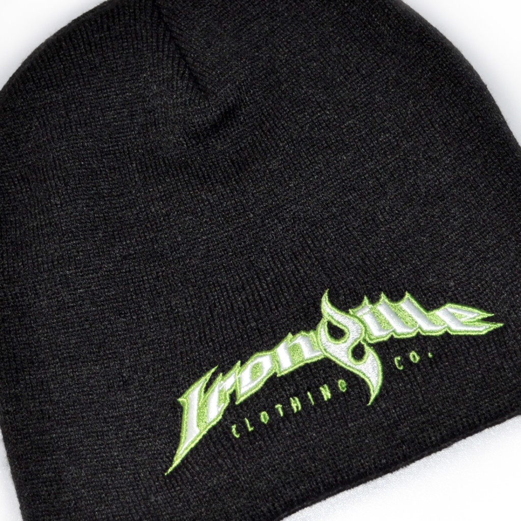 Ironville Weightlifting Gym Beanie Charcoal Lime Green White
