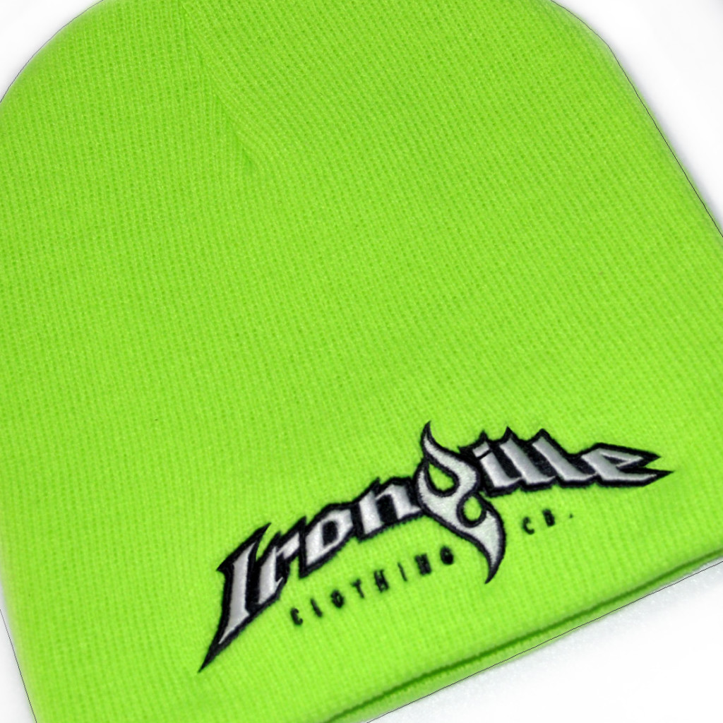 Ironville Weightlifting Gym Beanie Lime Green Charcoal White