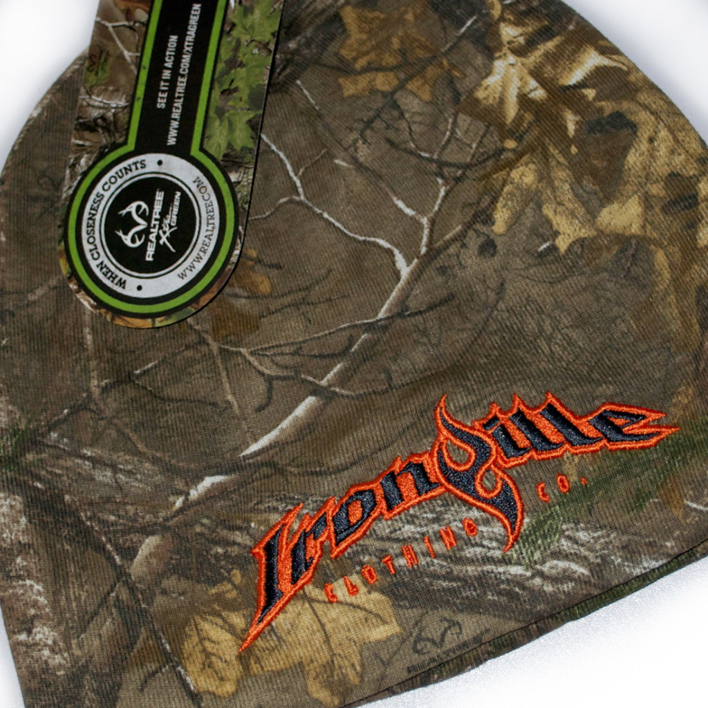 Ironville Weightlifting Gym Beanie Real Tree Camo Orange Charcoal