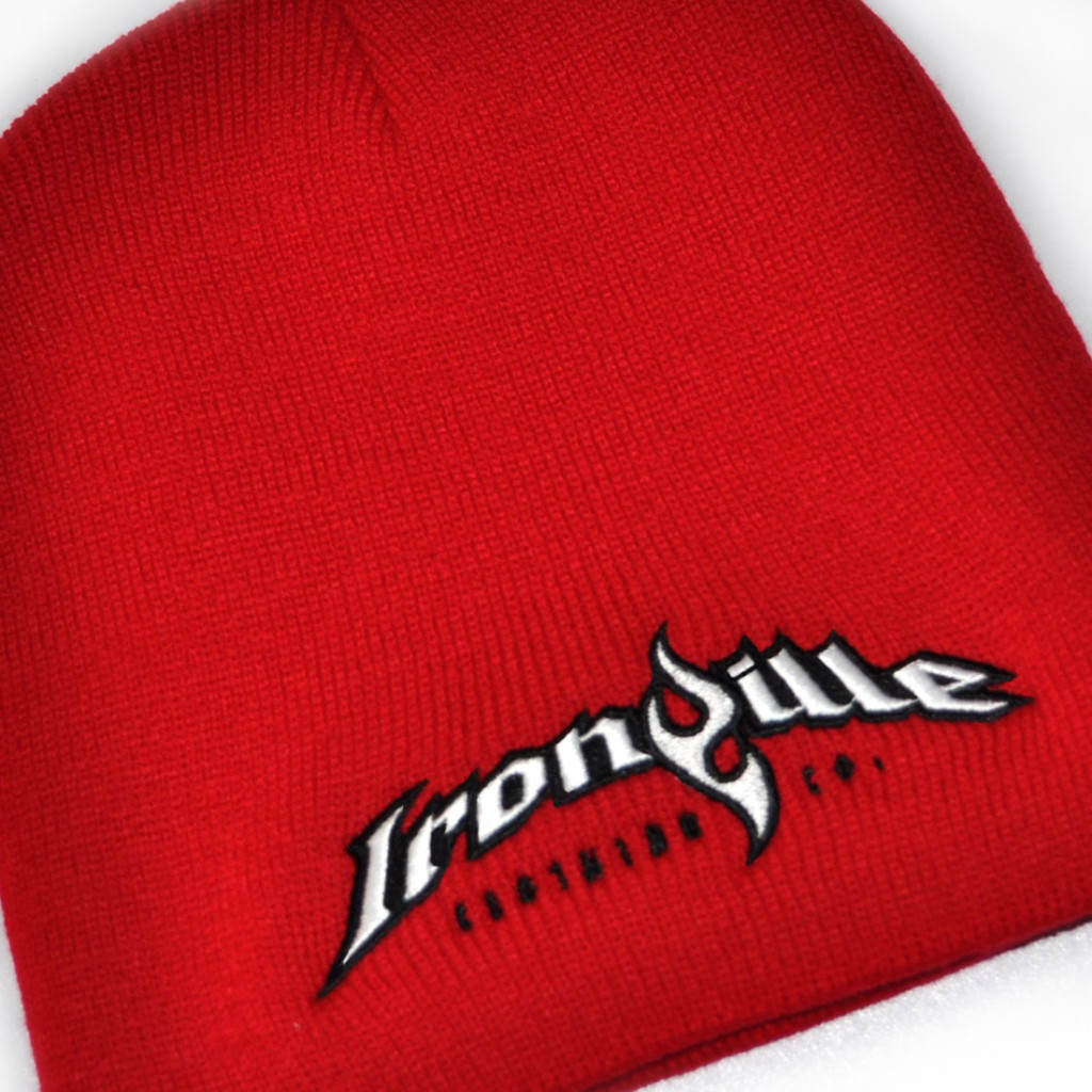 Ironville Weightlifting Gym Beanie Red Black White