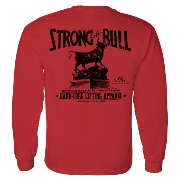 Strong Like Bull Powerlifting Long Sleeve Gym T Shirt Red