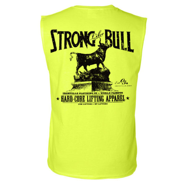 Strong Like Bull Powerlifting Sleeveless Gym T Shirt Neon Yellow