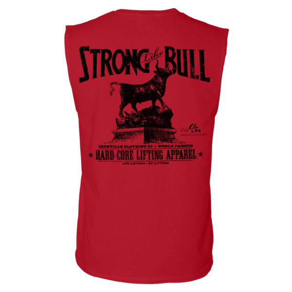 Strong Like Bull Powerlifting Sleeveless Gym T Shirt Red