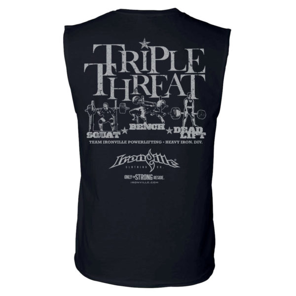 Triple Threat Squat Bench Press Deadlift Powerlifting Sleeveless Gym T Shirt Black