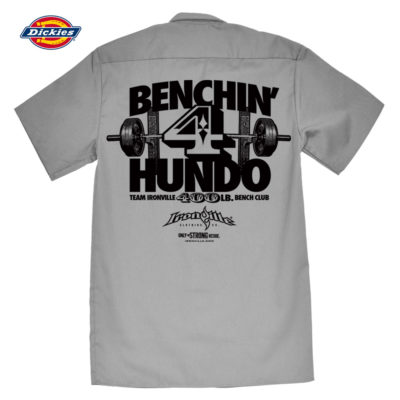 400 Bench Press Club Casual Button Down Shop Shirt Charcoal Gray
