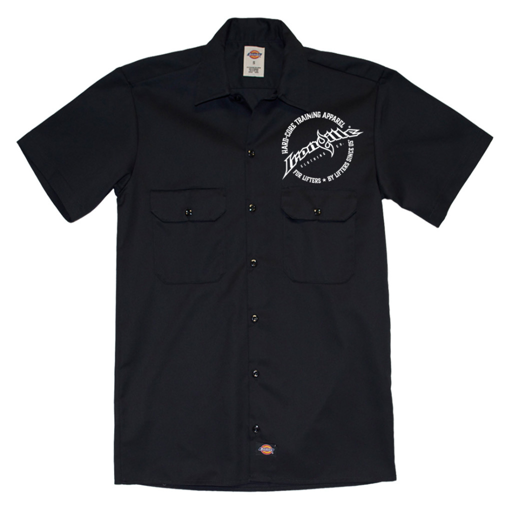 Ironville Casual Button Down Shop Shirt Full Horizontal Logo Front Black
