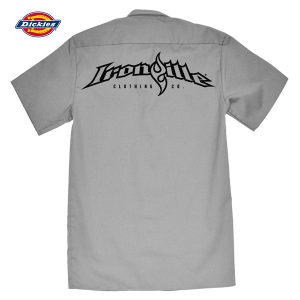 Ironville Casual Button Down Weightlifting Shop Shirt Back Charcoal Gray