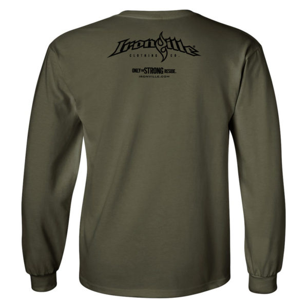 Ironville Long Sleeve Weightlifting T Shirt Back Military Green
