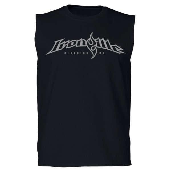 Ironville Sleeveless Weightlifting T Shirt Full Horizontal Logo Front Black