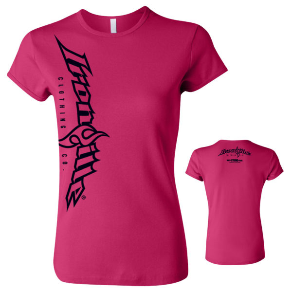 Ironville Vertical Logo Womens Weightlifting Fitness T Shirt Berry Pink
