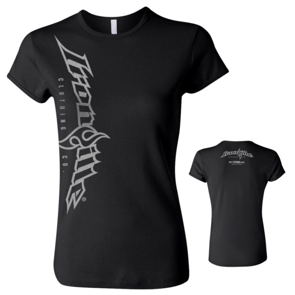 Ironville Vertical Logo Womens Weightlifting Fitness T Shirt Black
