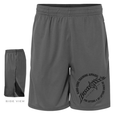 Ironville Weightlifting Gym Shorts Circle Logo Front Charcoal Gray