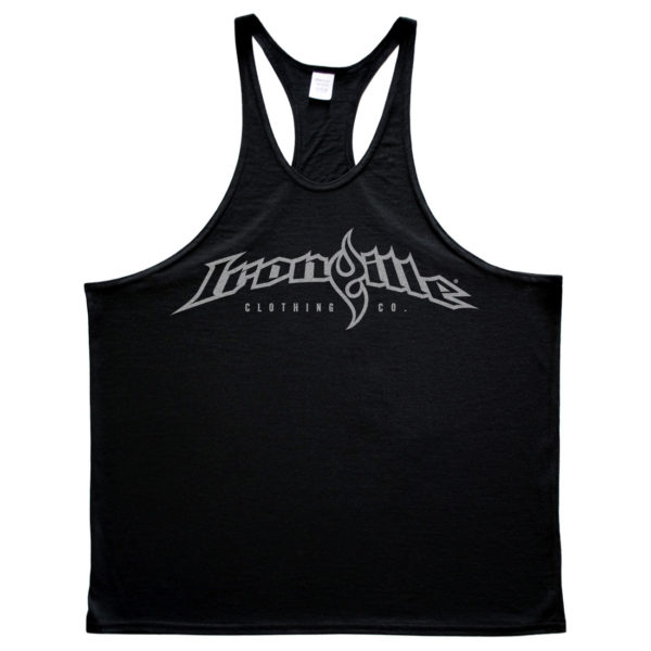 Ironville Weightlifting Stringer Tank Top Full Horizontal Logo Front Black