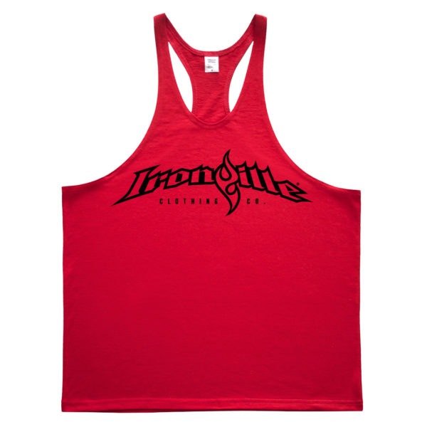 Ironville Weightlifting Stringer Tank Top Full Horizontal Logo Front Red