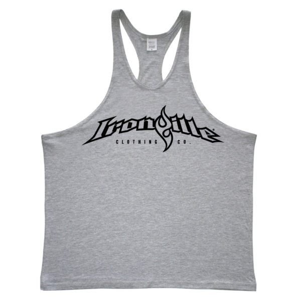 Ironville Weightlifting Stringer Tank Top Full Horizontal Logo Front Sport Gray