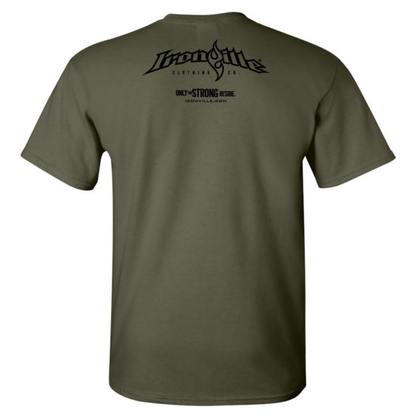 Ironville Weightlifting T Shirt Back Military Green