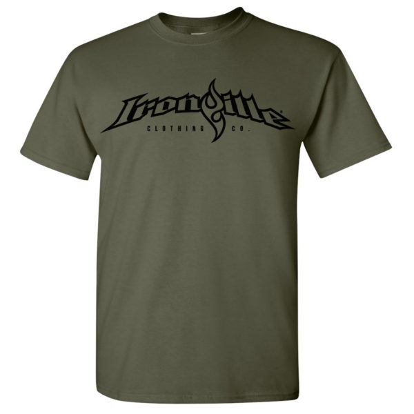 Ironville Weightlifting T Shirt Full Horizontal Logo Front Military Green
