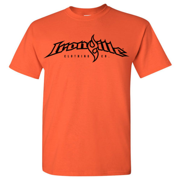 Ironville Weightlifting T Shirt Full Horizontal Logo Front Orange