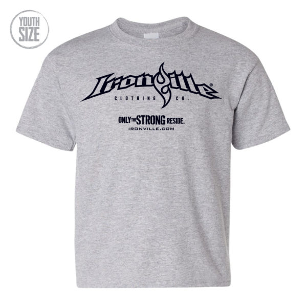 Ironville Weightlifting Youth Kids T Shirt Horizontal Logo Front Sport Gray
