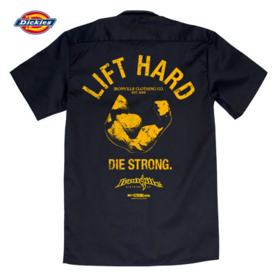 Lift Hard Die Strong Casual Button Down Bodybuilder Shop Shirt Black