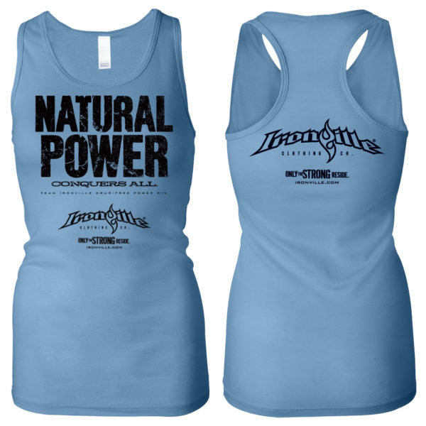 Natural Power Conquers All Womens Powerlifting Workout Tank Top Ocean Blue