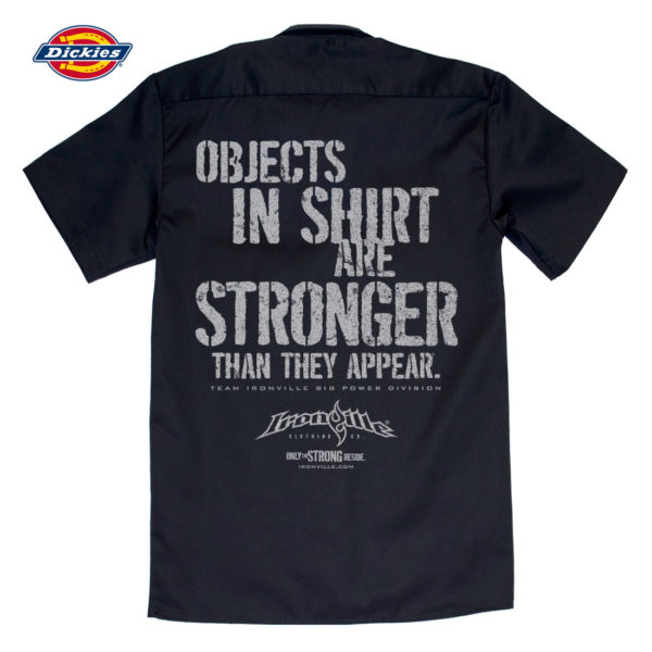 Objects In Shirt Are Stronger Than They Appear Casual Button Down Powerlifter Shop Shirt Black