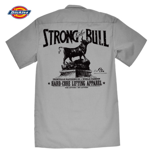 Strong Like Bull Casual Button Down Powerlifter Shop Shirt Charcoal Gray