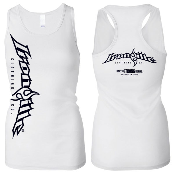 Vertical Logo Womens Weightlifting Workout Tank Top White