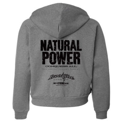 Natural Power Conquers All Womens Powerlifting Gym Zipper Hoodie Dark Heather Gray