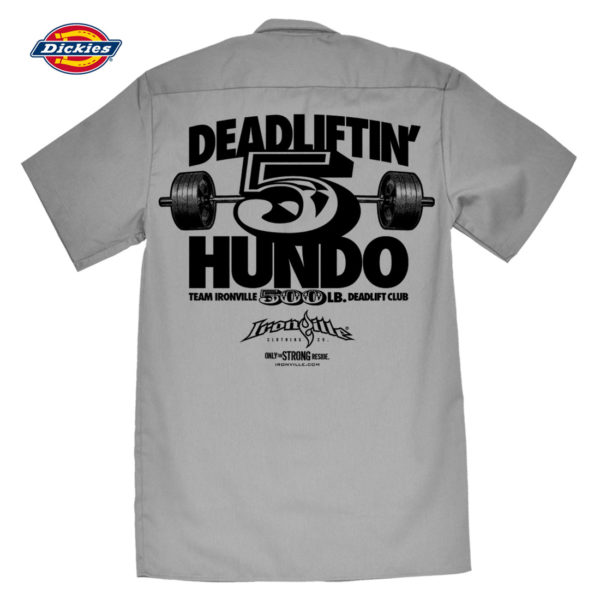 500 Deadlift Club Casual Button Down Shop Shirt Charcoal Gray