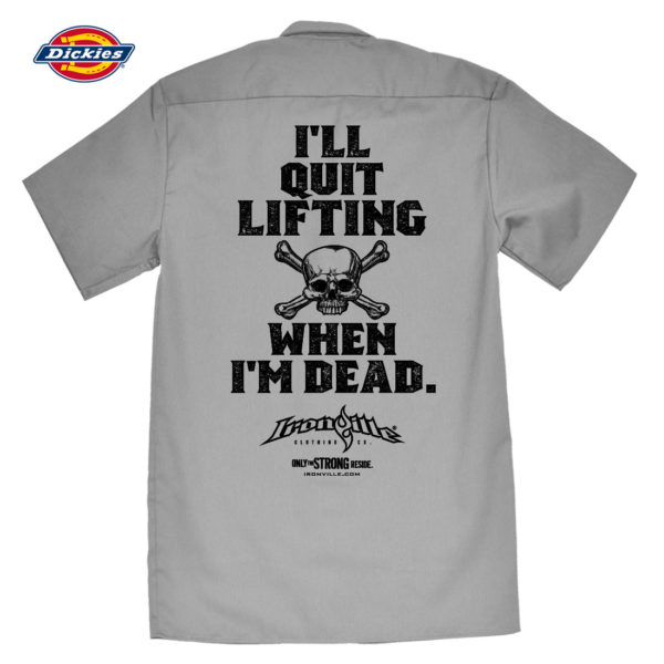 Ill Quit Lifting When Im Dead Casual Button Down Weightlifter Shop Shirt Charcoal Gray