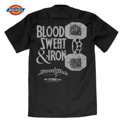 Blood Sweat And Iron Brass Knuckles Dumbbell Casual Button Down Weightlifter Shop Shirt Black