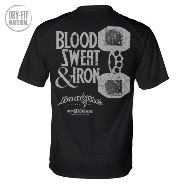 Blood Sweat And Iron Brass Knuckles Dumbbell Weightlifting Dri Fit T Shirt Black