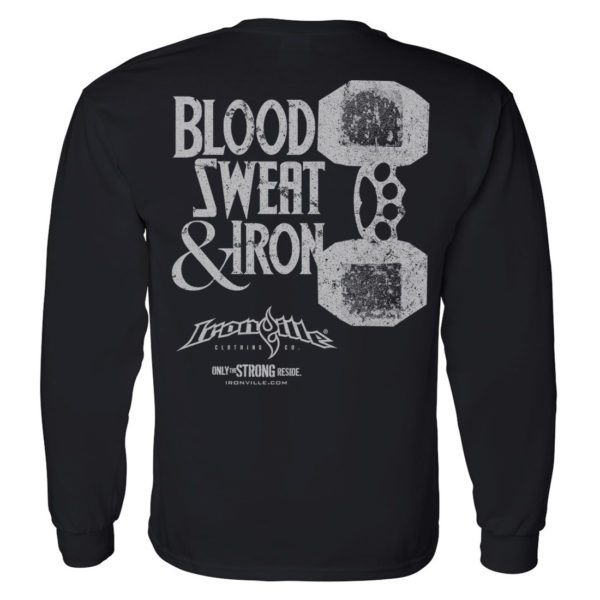 Blood Sweat And Iron Brass Knuckles Dumbbell Weightlifting Long Sleeve T Shirt Black