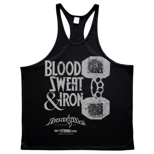 Blood Sweat And Iron Brass Knuckles Dumbbell Weightlifting Stringer Tank Top Black