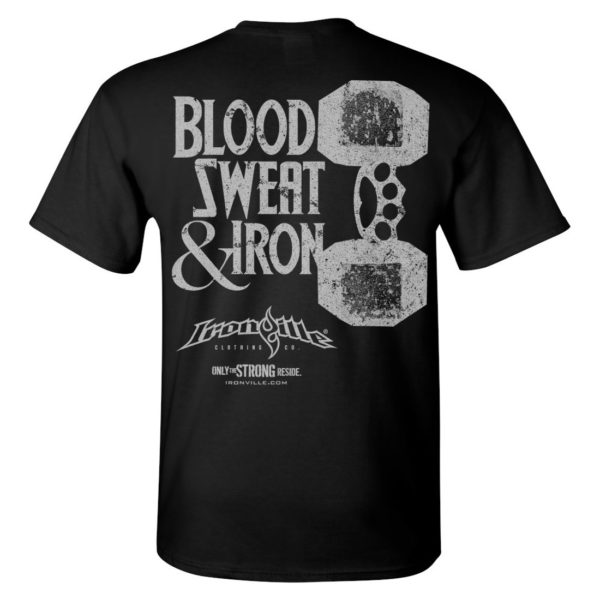 Blood Sweat And Iron Brass Knuckles Dumbbell Weightlifting T Shirt Black
