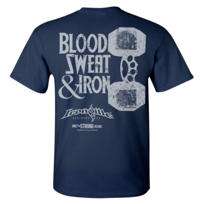 Blood Sweat And Iron Brass Knuckles Dumbbell Weightlifting T Shirt Navy Blue