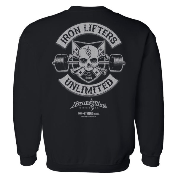 Iron Lifters Unlimited Skull Barbell Weightlifting Sweatshirt Black