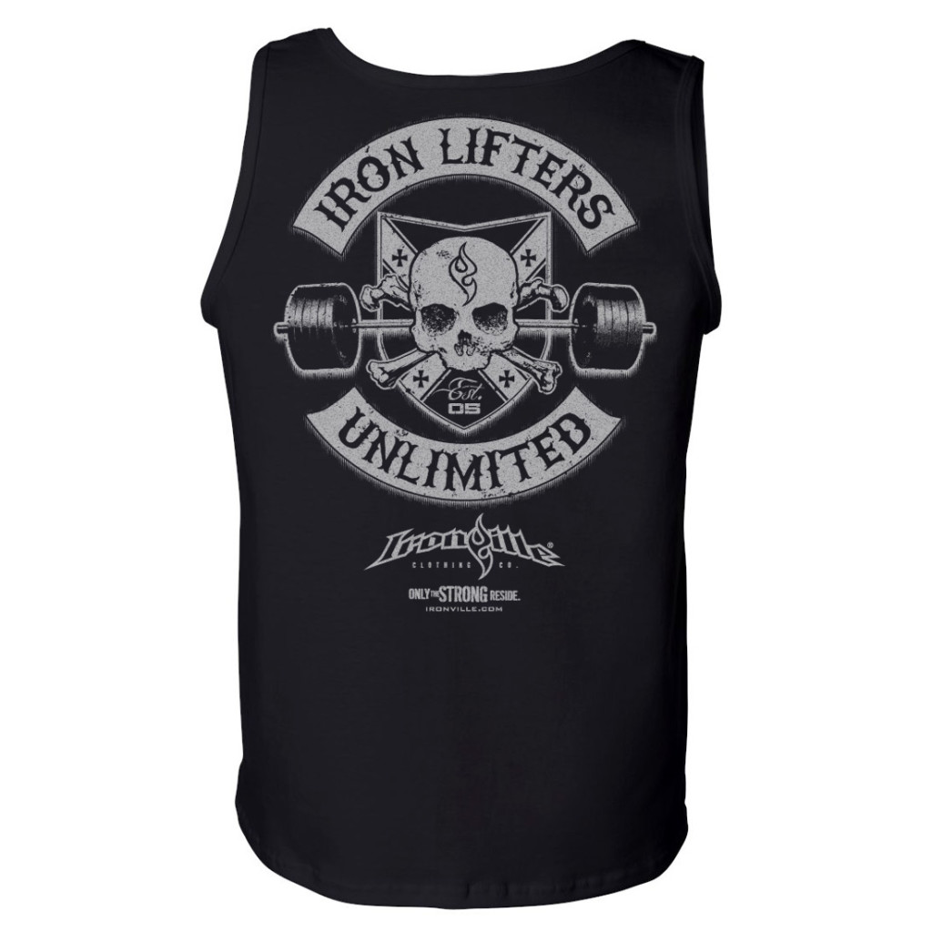 Iron Lifters Unlimited Skull Barbell Weightlifting Tank Top Black