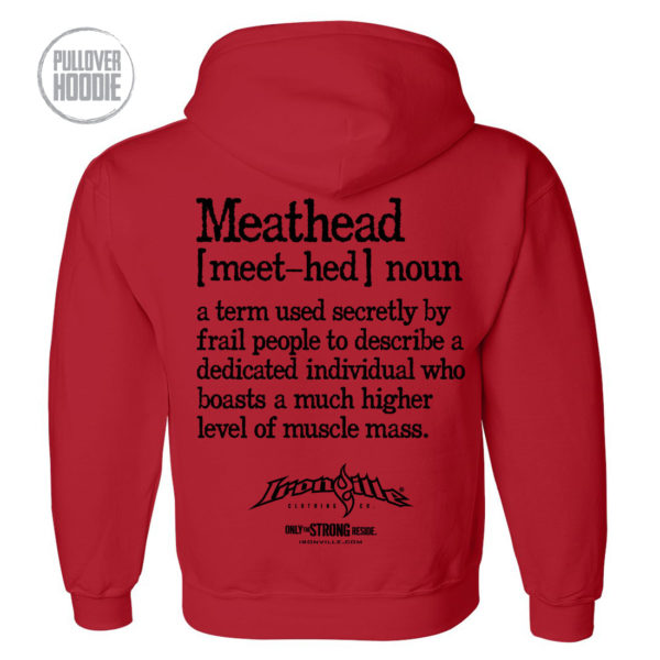 Meathead Definition Of Frail People Dedicated Higher Level Muscle Mass Weightlifting Hoodie Red