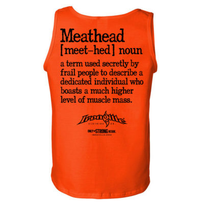 Meathead Definition Of Frail People Dedicated Higher Level Muscle Mass Weightlifting Tank Top Orange