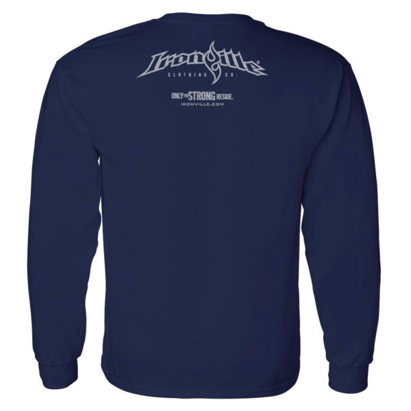 Ironville Long Sleeve Weightlifting T Shirt Back Navy Blue