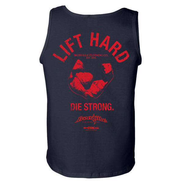 Lift Hard Die Strong Bodybuilding Gym Tank Top Navy Blue With Red Ink